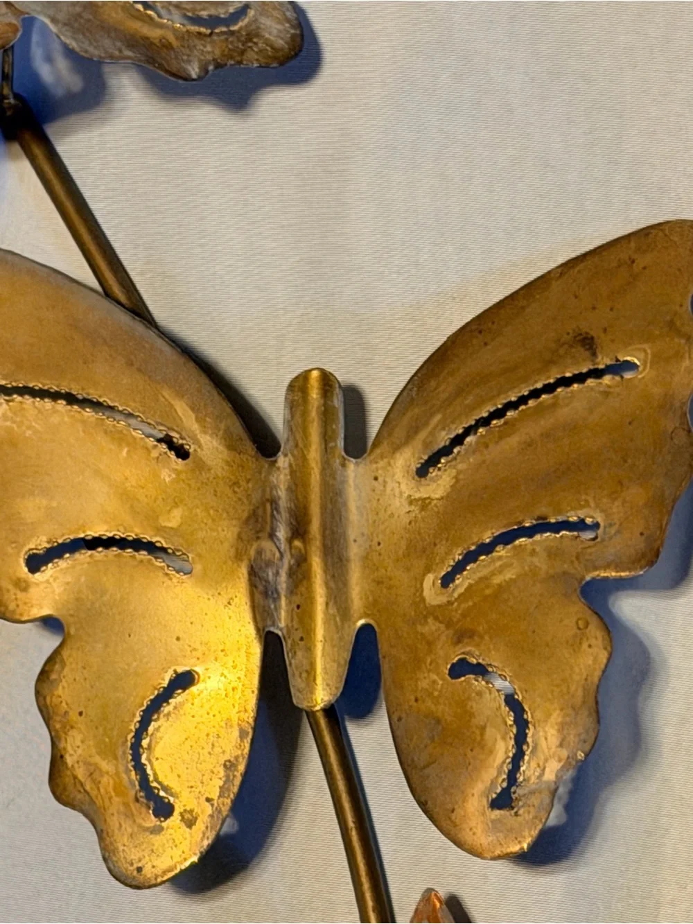 Vintage Style Butterfly Flower Metal Wall Decor Gold Copper Tone 18” Boho